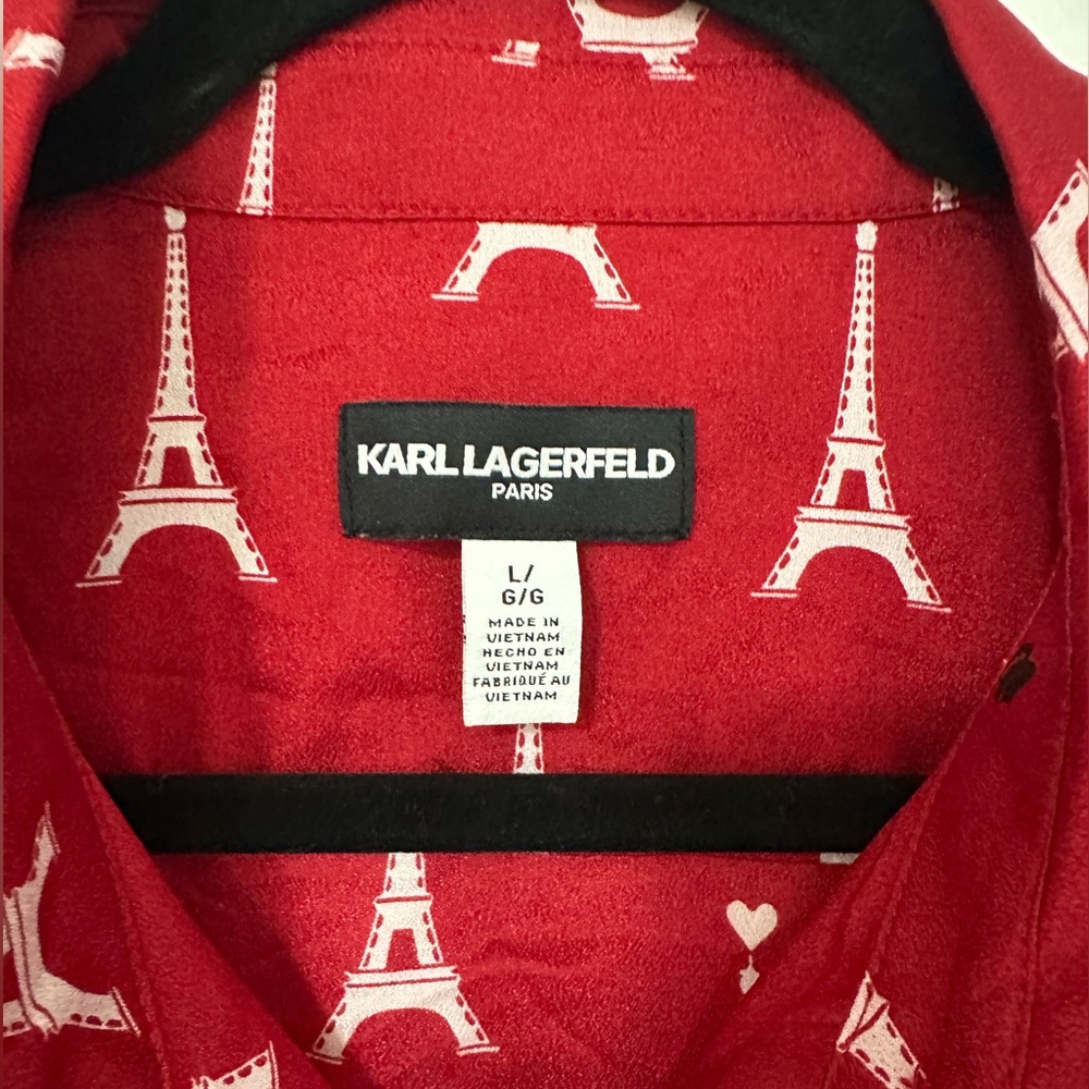 Karl Lagerfeld Red Eiffel Tower Pattern Shirt - Picture 2 of 6
